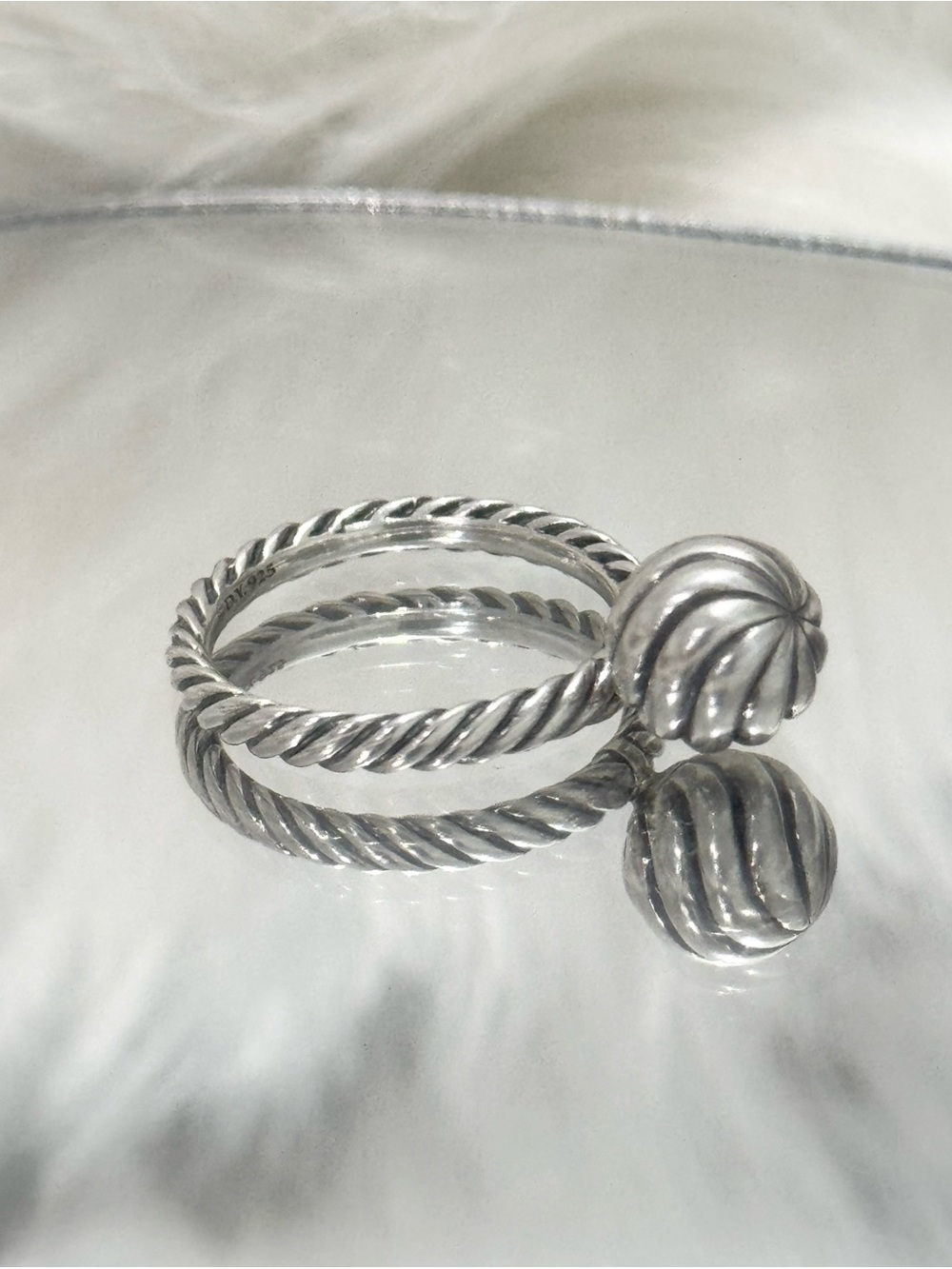 David Yurman .925 Sculpted Swivel Ball Cable Ring Sz 6 DY Sterling Silver